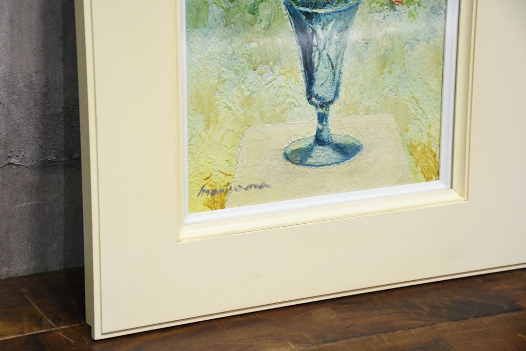 DHK166 森山英世 F4号 油彩画 「ポピー」 真作保証 額装 肉筆 静物画