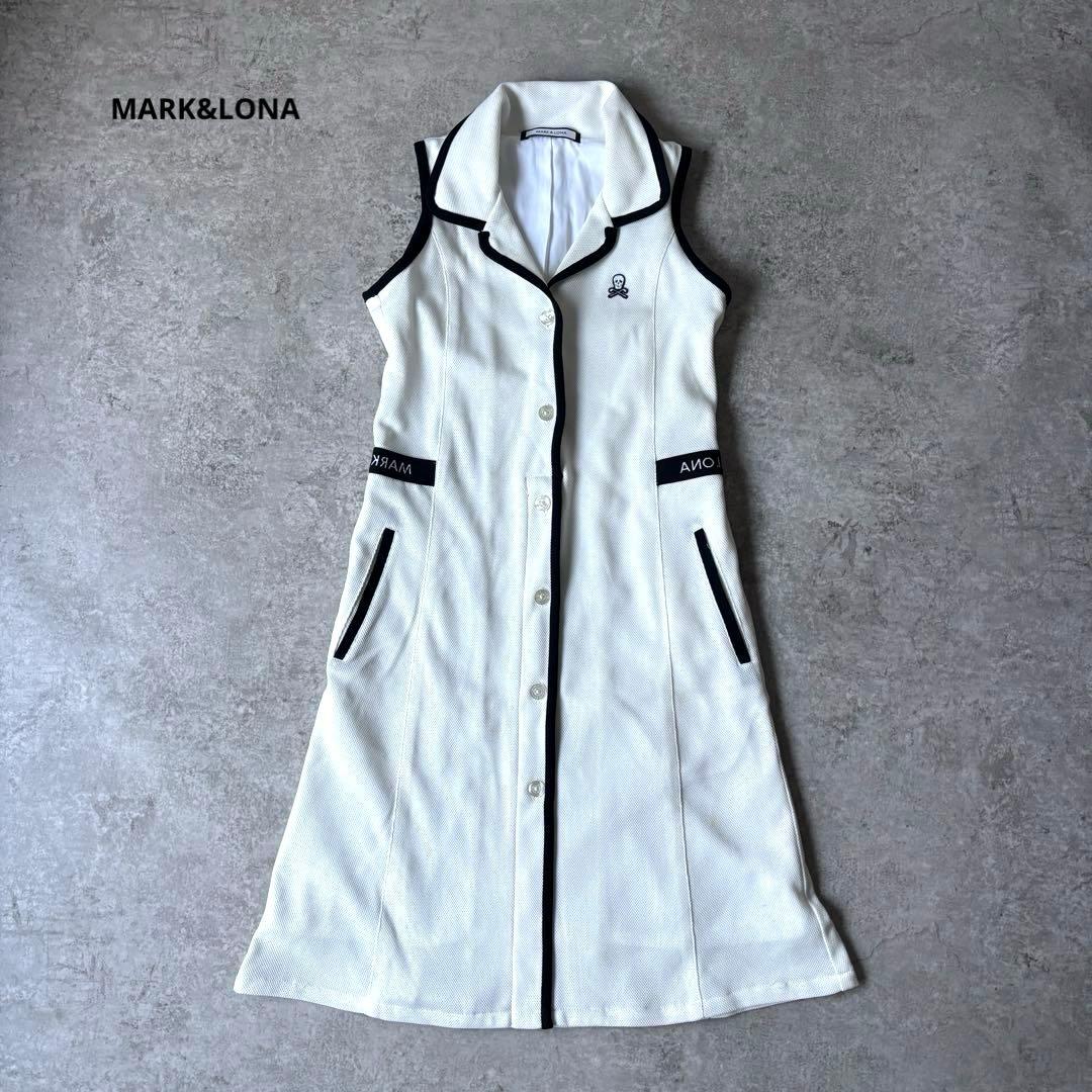 MARK&LONA マークアンドロノースリーブワンピース ゴルフウェアホワイト