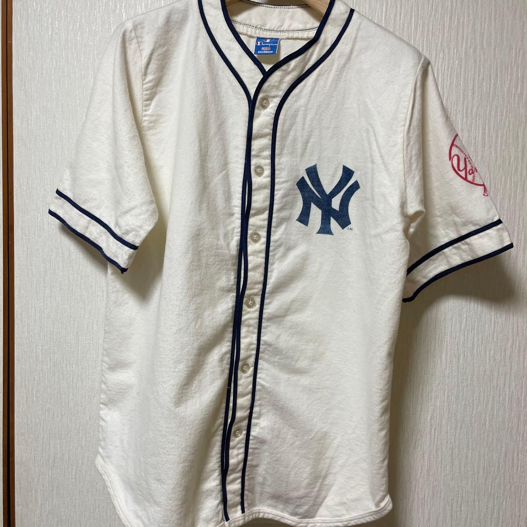 ヤンキース MLB チャンピオン USA製 コットン ベースボールシャツ L寸