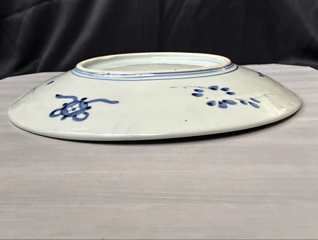 色絵 大皿 約37cm 鳳凰 鶴 縁起物　吉祥文様 窓絵　尺二皿　金継ぎ用　骨董