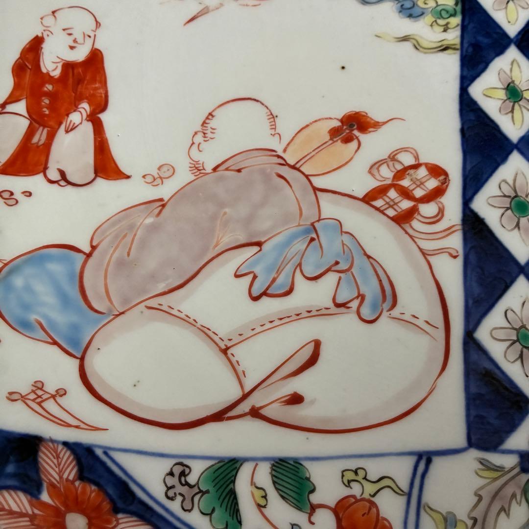色絵 大皿 約37cm 鳳凰 鶴 縁起物　吉祥文様 窓絵　尺二皿　金継ぎ用　骨董