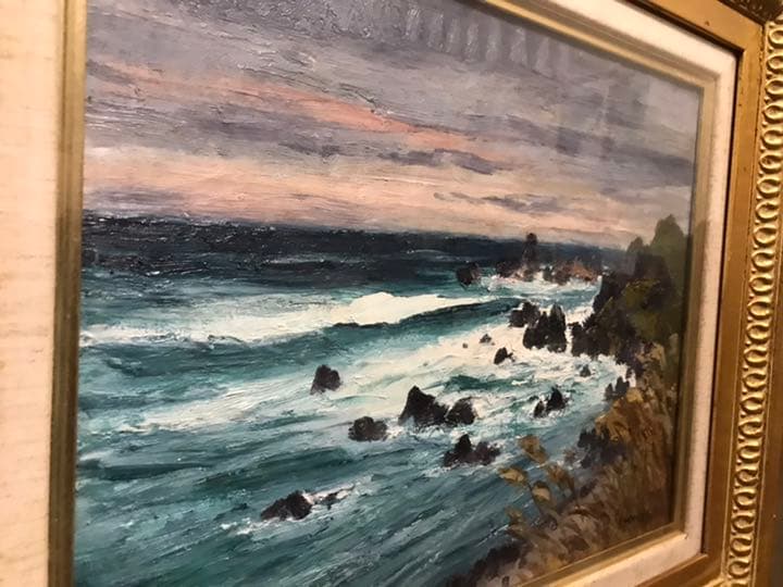 絵画 油絵 北郷薰澄 北の海（佐渡）額込み