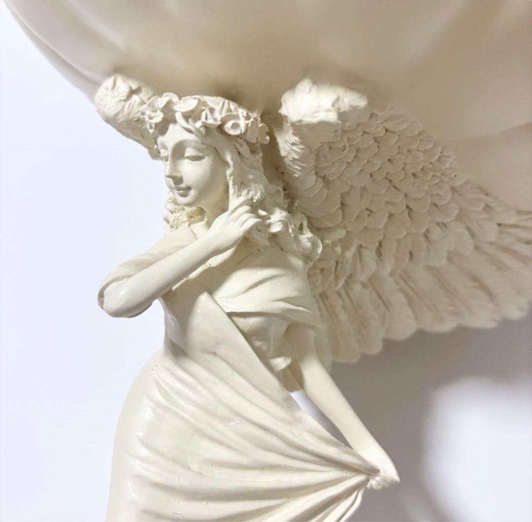 新品未使用 女神像 飾り台 花台座 白 オフホワイト 天使 アンティーク彫刻風