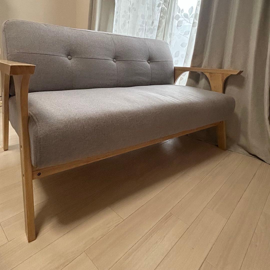 2人掛けソファ 北欧風 レトロ グレー コンパクト 幅128cm