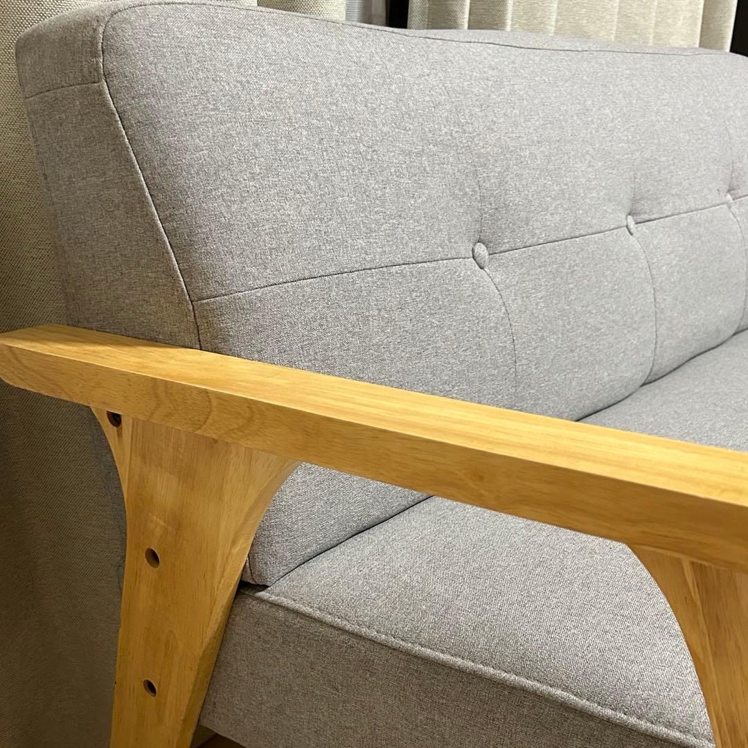 2人掛けソファ 北欧風 レトロ グレー コンパクト 幅128cm