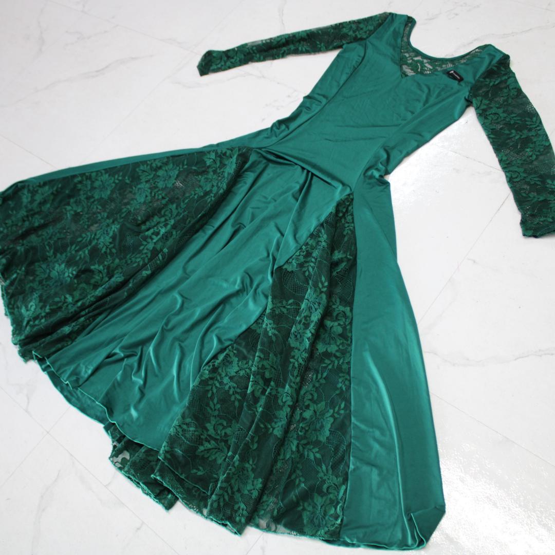 【美品 社交ダンス衣装】グリーン yilinfeier ワンピース ドレス 緑
