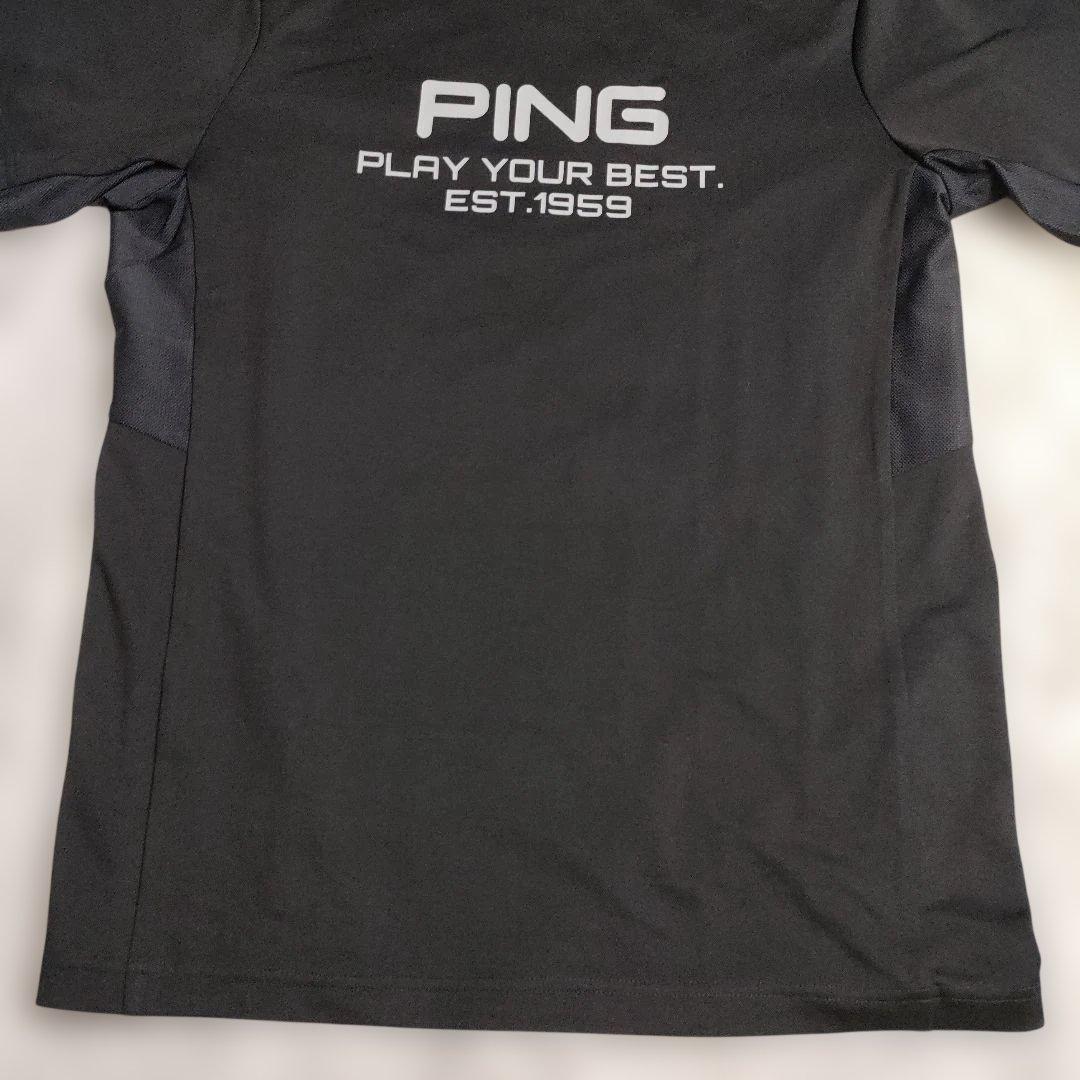 PING　モックネック　半袖シャツ　ストレッチ　脇切替え　ブラック　LL