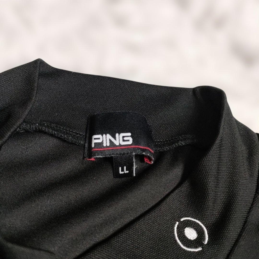 PING　モックネック　半袖シャツ　ストレッチ　脇切替え　ブラック　LL