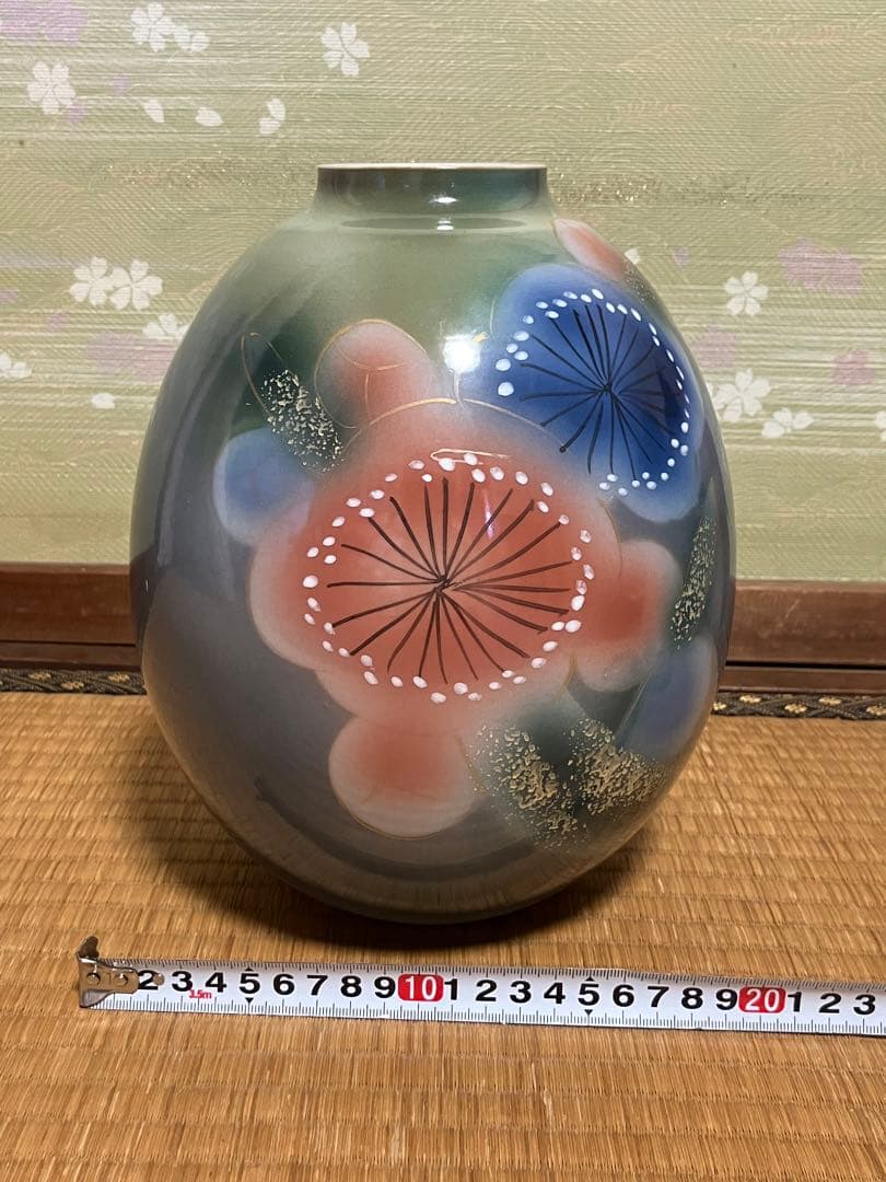 九谷焼　九谷 正峰 8号　花瓶　ロマン梅 花柄 木箱入り