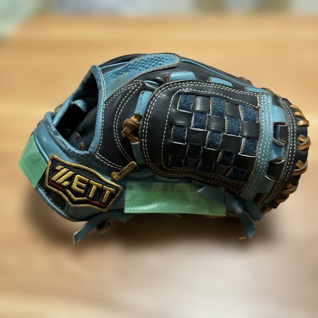 ZETT 軟式グローブ 黒/青編み込みデザイン　オーダーグラブ
