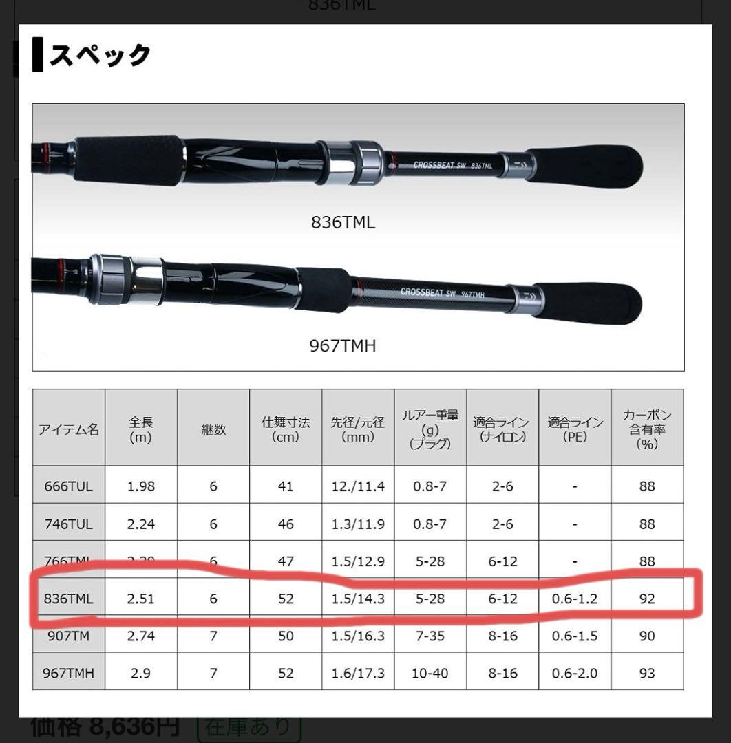 新品　ダイワ　クロスビート SW 836TML 検）エギング　パックロッド