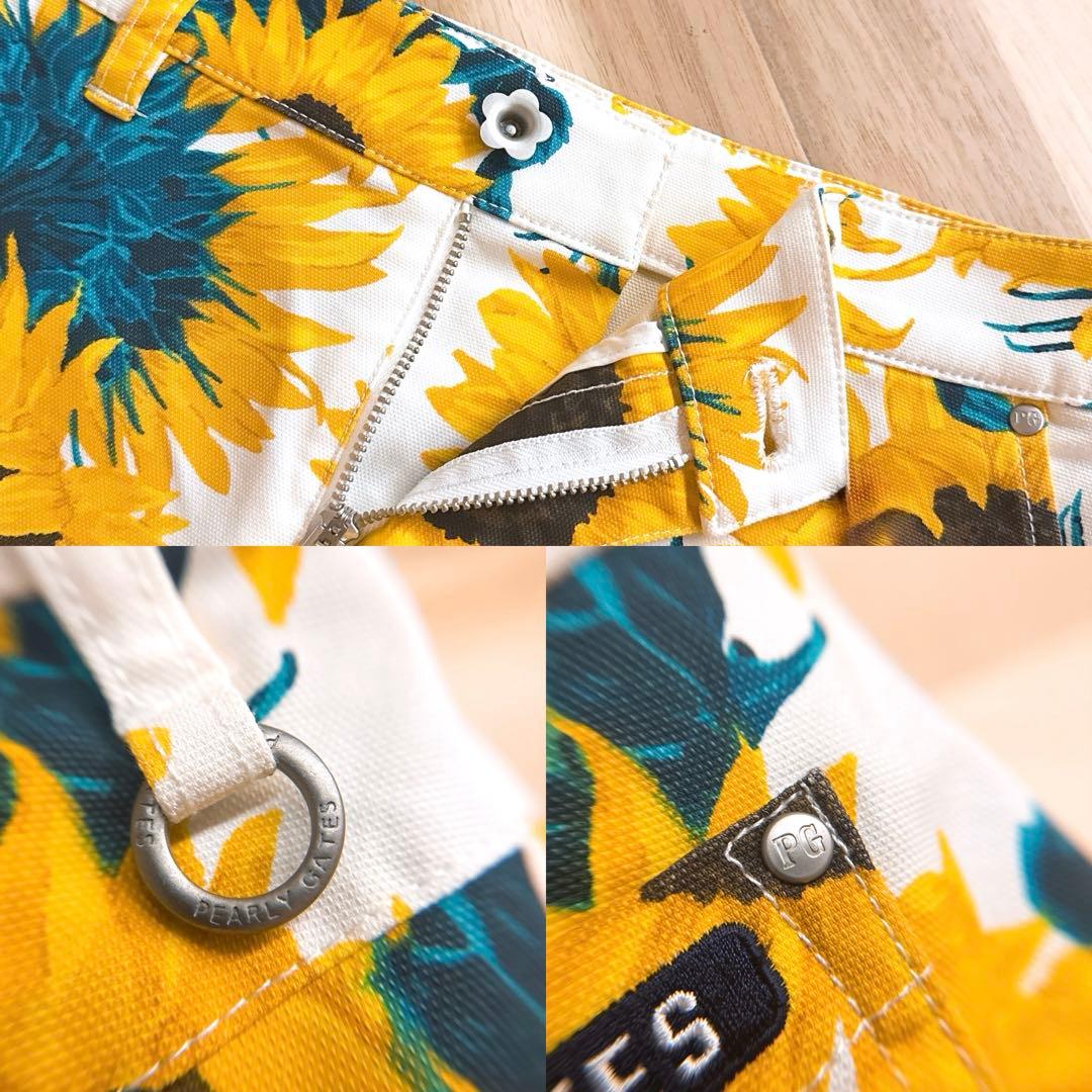 【パーリーゲイツ】ゴルフ 花柄 ひまわり ミニ スカート ストレッチ 白×黄