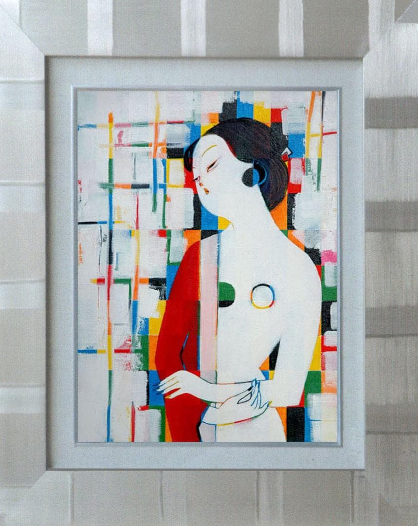 油絵 菅家令子 絵 絵画インテリア 額付(黒) uF6-010911 人物 女性