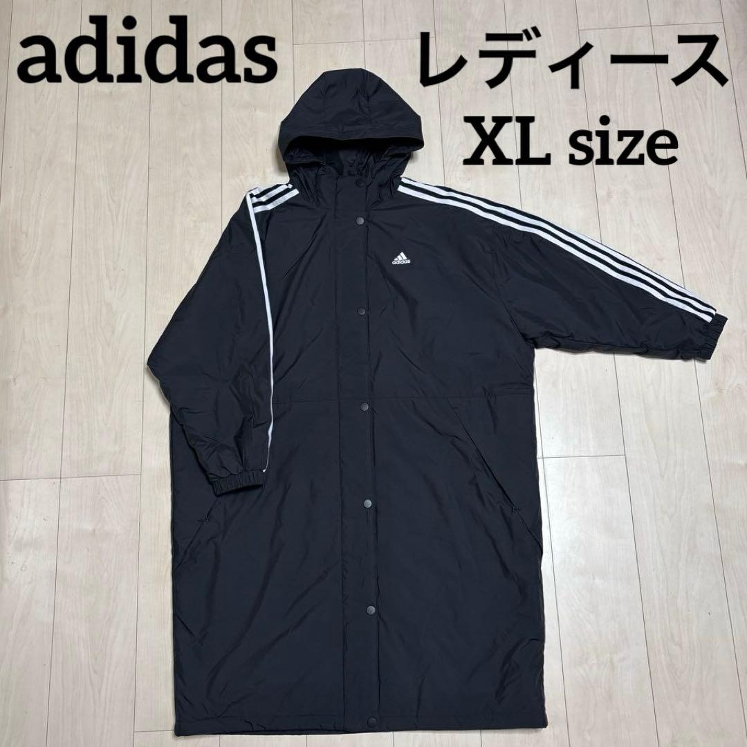 【美品】　adidasアディダス ベンチコート 黒 フード付き