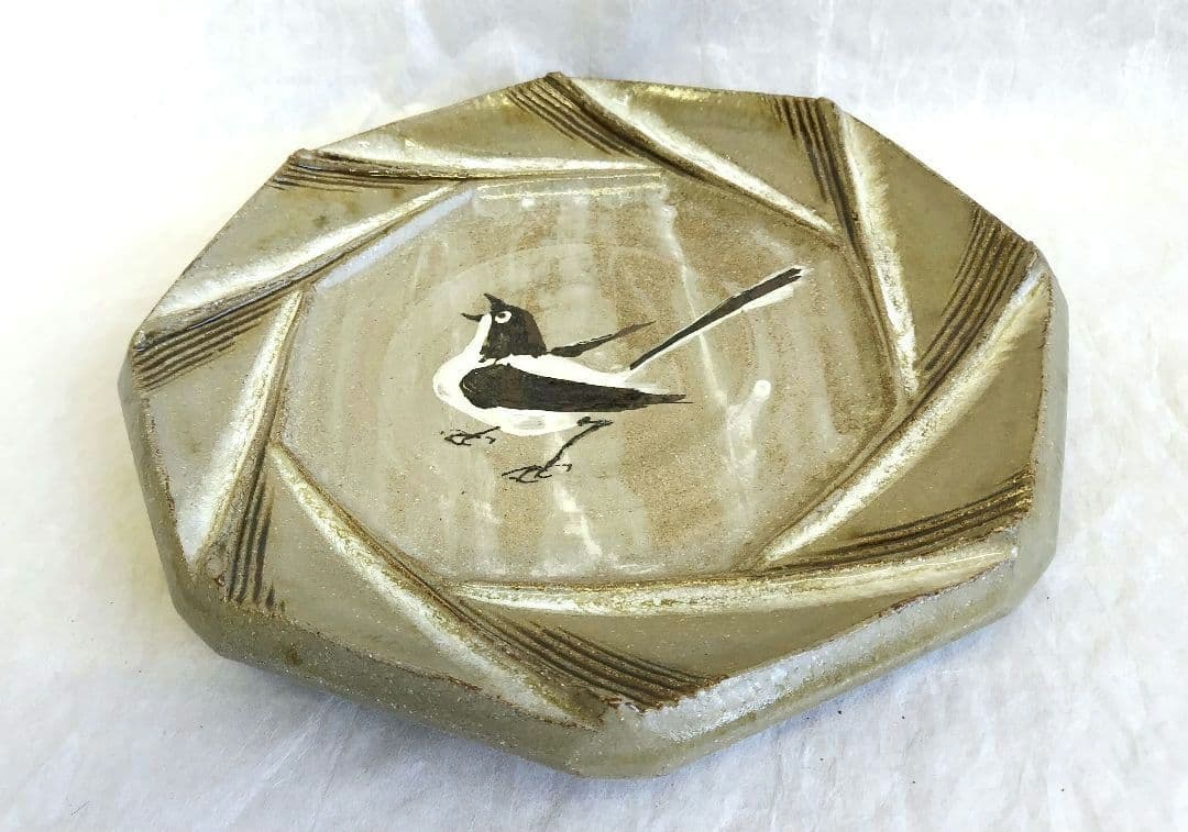 鳥文八角陶額 (未使用 新品同様)
