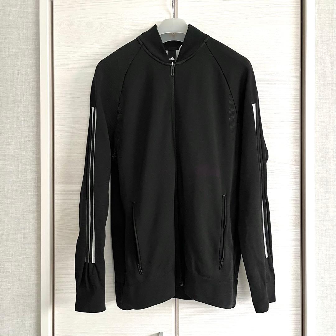 adidas ブラックニットジャケット 3ストライプスデザイン