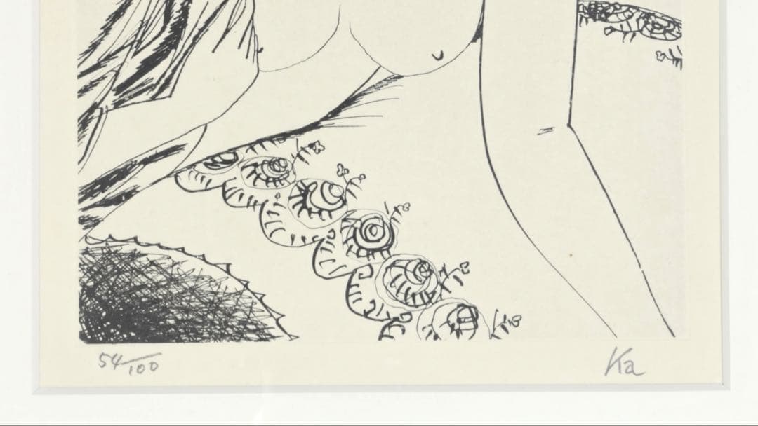 風間完 リトグラフ 54/100 直筆サイン 額装 女性像 美人画 版画 アート