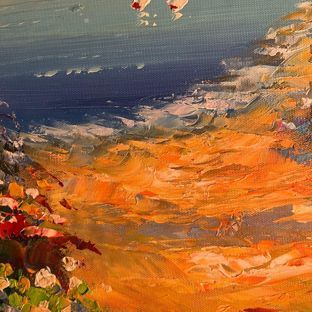 手書き油絵 地中海の風景 額付き 絵画 インテリア 油彩画