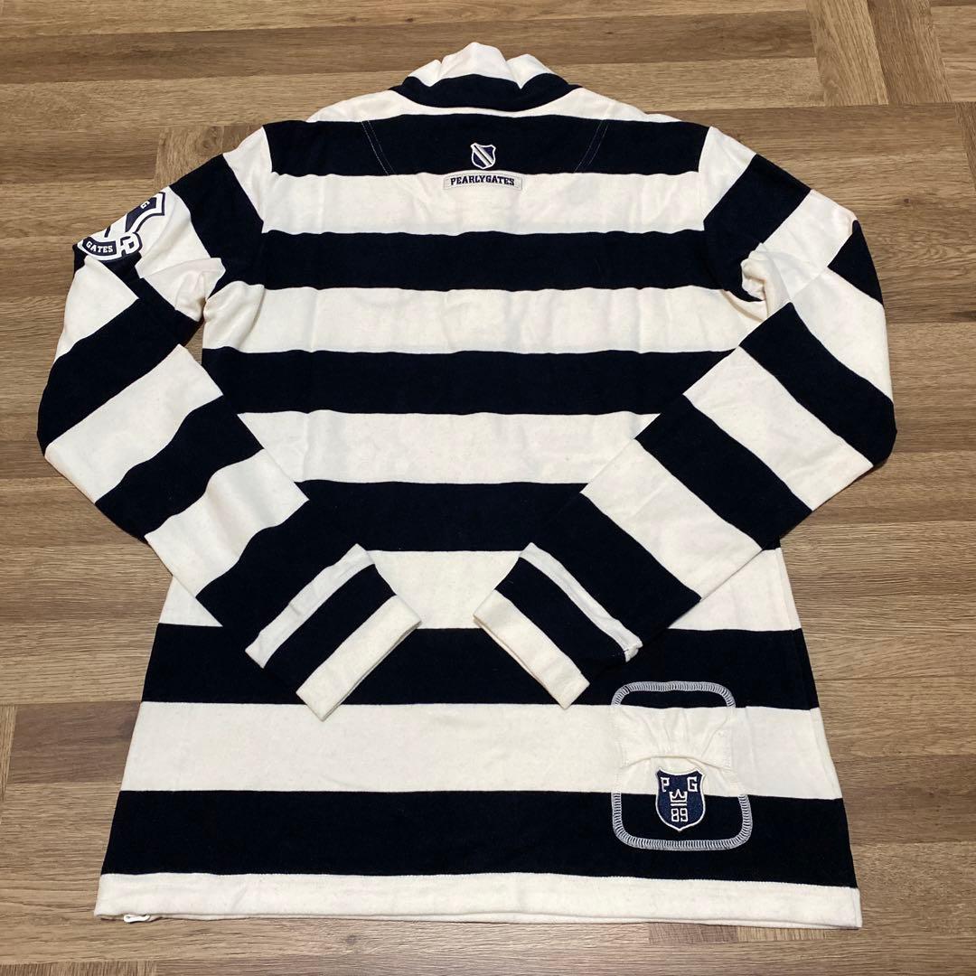 美品♡パーリーゲイツ♡モックシャツ♡ジップ♡ボーダー♡ホワイト♡ネイビー♡S