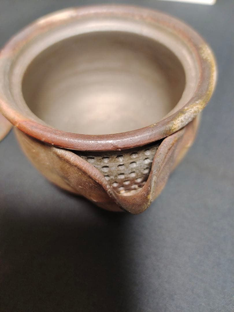 備前焼宝瓶 柘榴摘み 急須 手造 共箱 茶道具 煎茶道具 茶器 陶印 明光窯