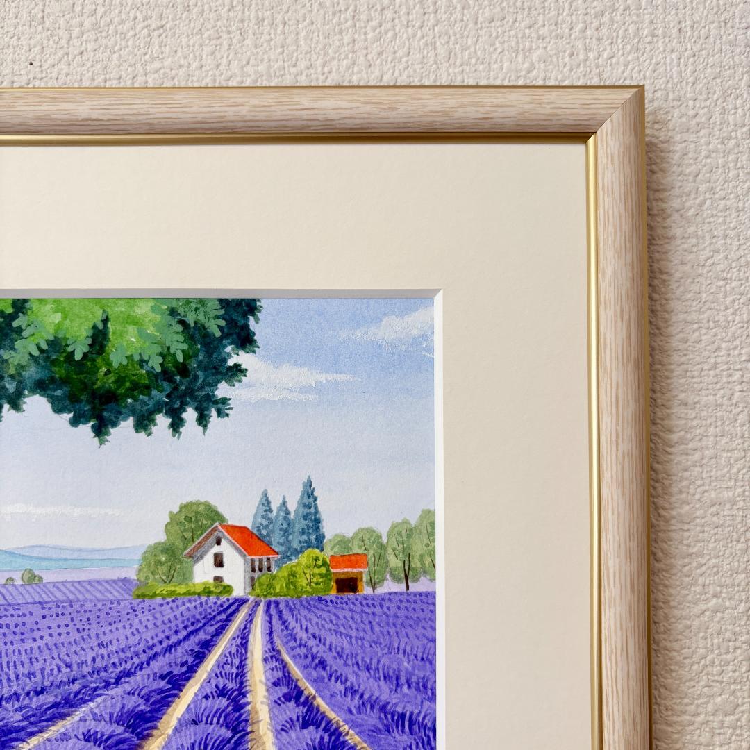 アクリル画　原画　「ラベンダー畑12」額縁付　SMサイズ　風景画