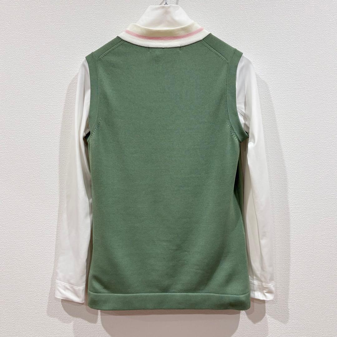 ナイキゴルフ　Nike Vネックニットベスト　モックネックシャツ 緑白　春　M
