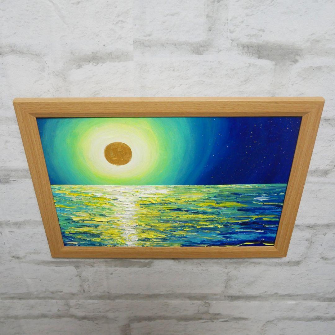 油絵 油彩 油彩画 絵 絵画 【満月の夜に月の光】