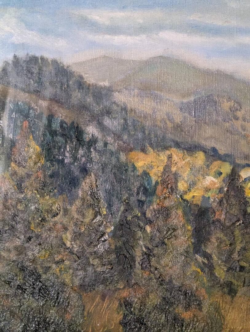 【真作】絵画　油彩6号　静寂の山景　穏やかな光が包む油彩風景画　Z173