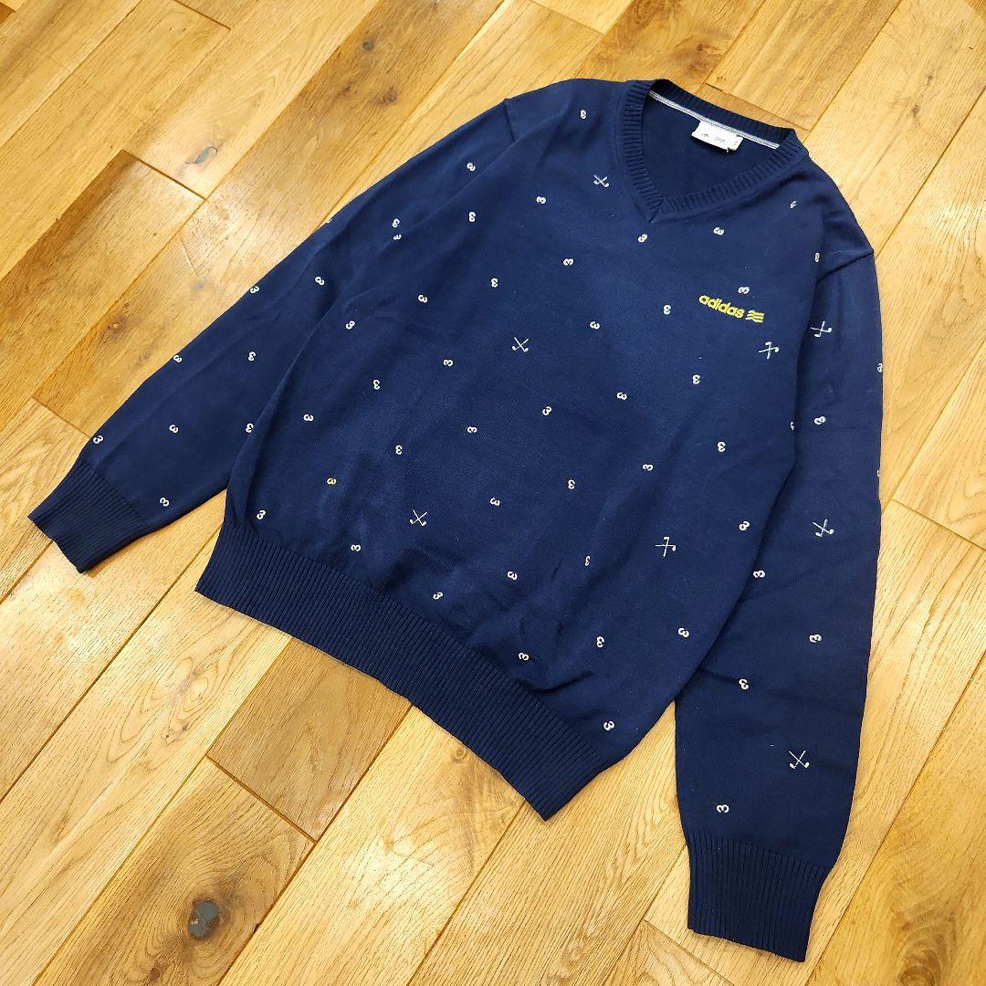 adidas golf アディダスゴルフ ニットセーター Vネック 総柄 L