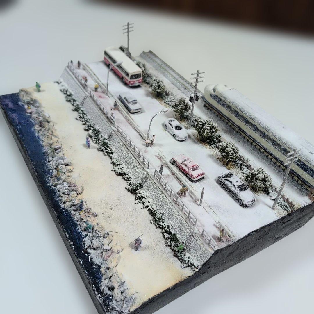 （12）鉄道情景ジオラマ（Nゲージ）No.12「雪の新幹線と冬の釣り人たち」