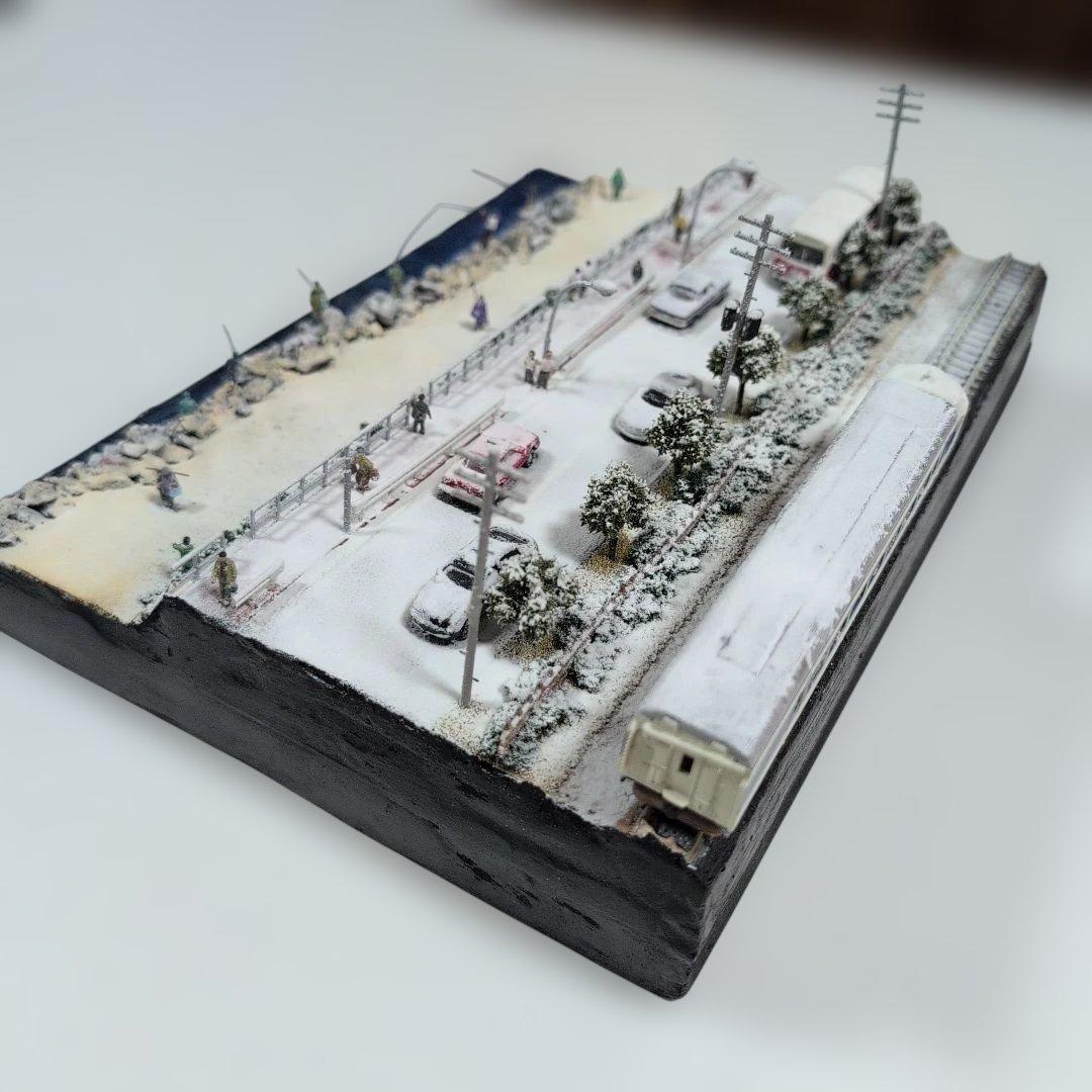 （12）鉄道情景ジオラマ（Nゲージ）No.12「雪の新幹線と冬の釣り人たち」
