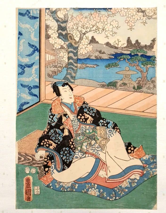 浮世絵版画、江戸紫姿くらべ（十二)三枚綴り三代歌川豊国画、安政4年出版