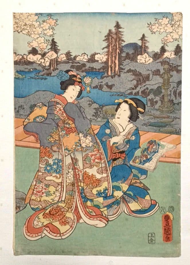 浮世絵版画、江戸紫姿くらべ（十二)三枚綴り三代歌川豊国画、安政4年出版