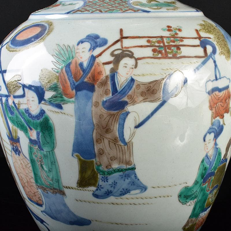 中国　色絵　人物文瓶　高さ約36cm　D　R5482B