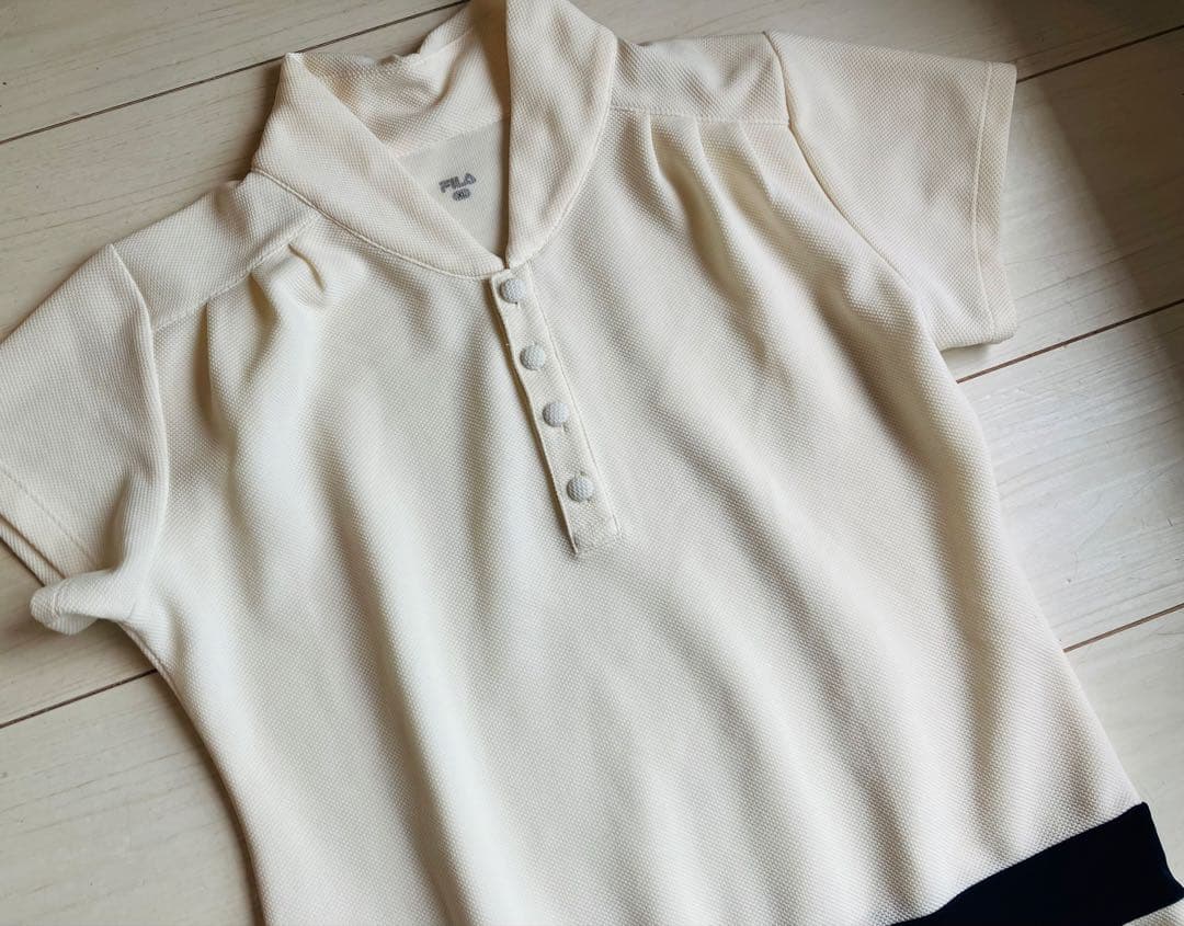 美品＊FILAフィラ＊クリーム色×紺の裾プリーツが可愛いテニスワンピースXL