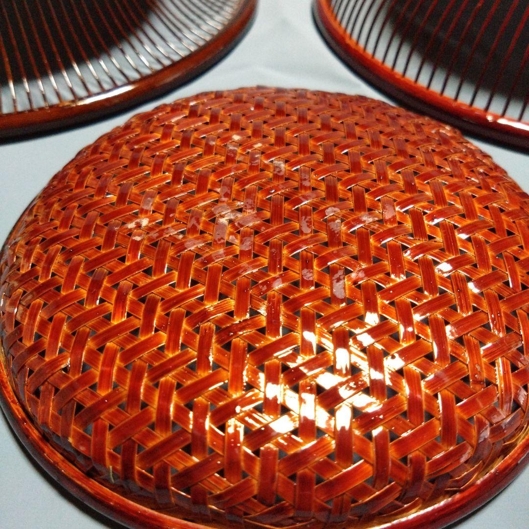 竹製 赤いバスケット 3点セット