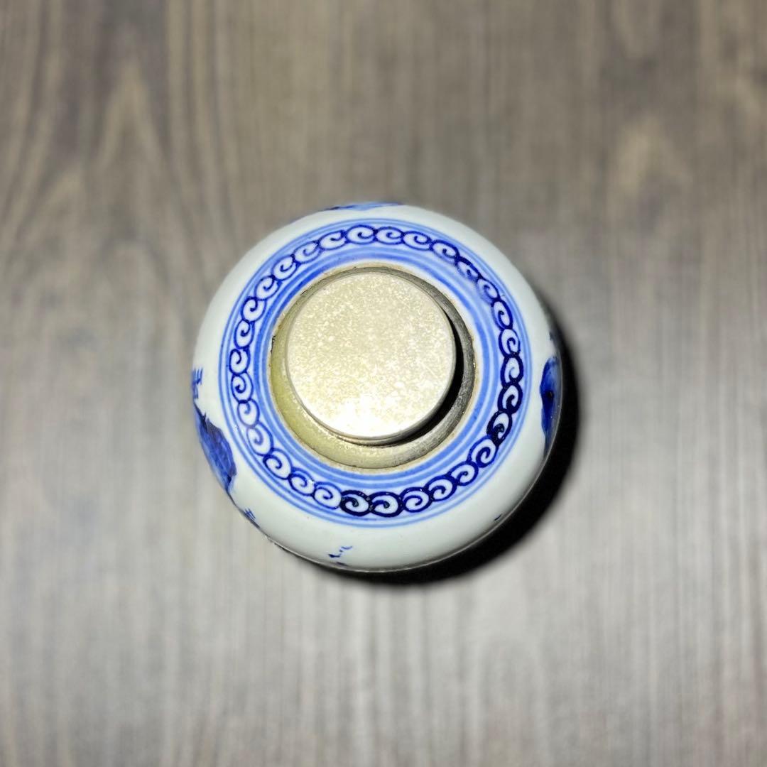 【骨董】呉祥瑞造 染付山水文 茶心壺 真鍮蓋 茶道具 煎茶道具 時代物