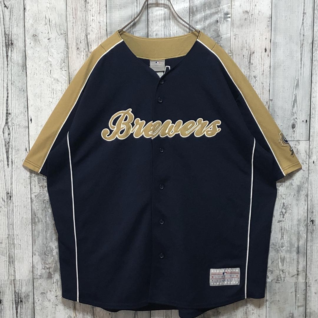 MLBブルワーズ ユニフォーム ゲームシャツ 両面刺繍ロゴ 2XL 90s