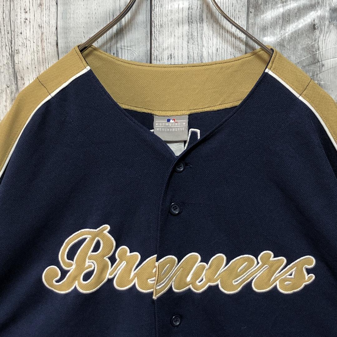 MLBブルワーズ ユニフォーム ゲームシャツ 両面刺繍ロゴ 2XL 90s