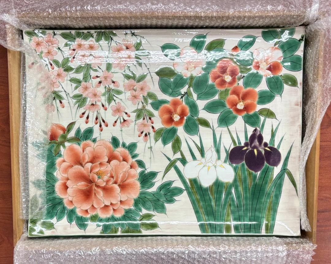 【一点物】京焼 清水焼 陶あん 色絵付け 飾り皿 約40cm×54cm 骨董