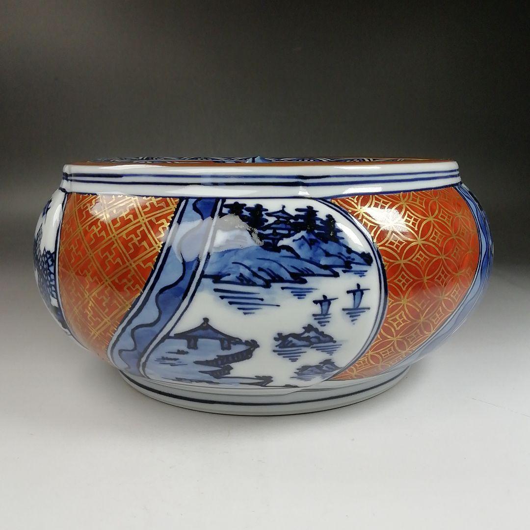 Ｗ１１６　水指　『染付　金襴手捻梅』『平安　景雲 造』『塗替蓋付』　共箱　茶道具
