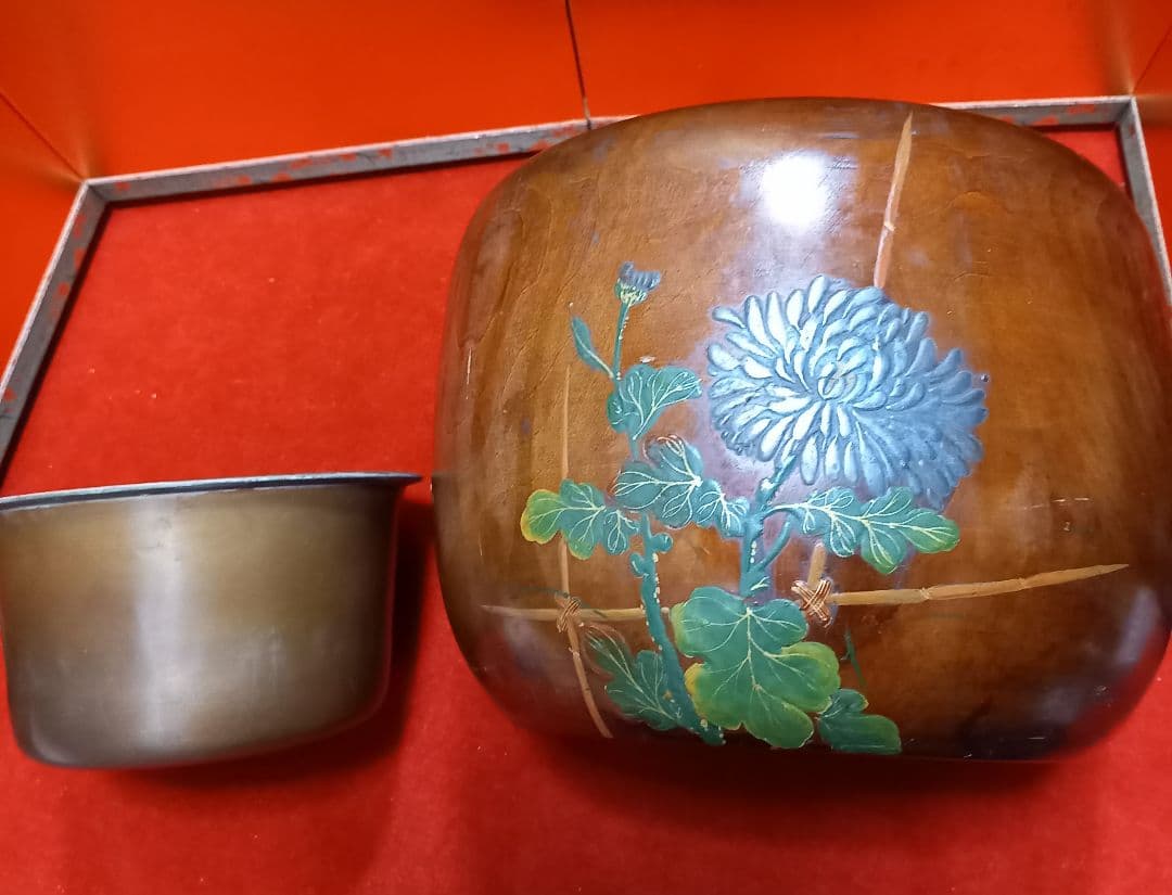 『美品』火鉢　けやき　高級品　蝶々　蒔絵　アンティーク　雑貨　骨董　古民具　加賀