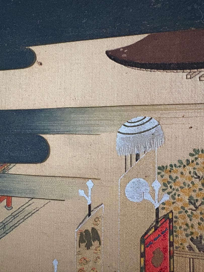 横額　機械刺繍？　御即位礼紫宸殿の儀の図　102cm×55cm