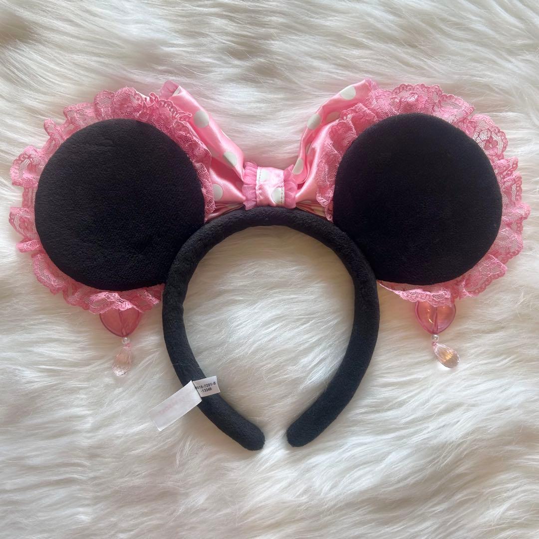 ディズニー ミニー カチューシャ イヤリング 薄ピンク リボン 水玉