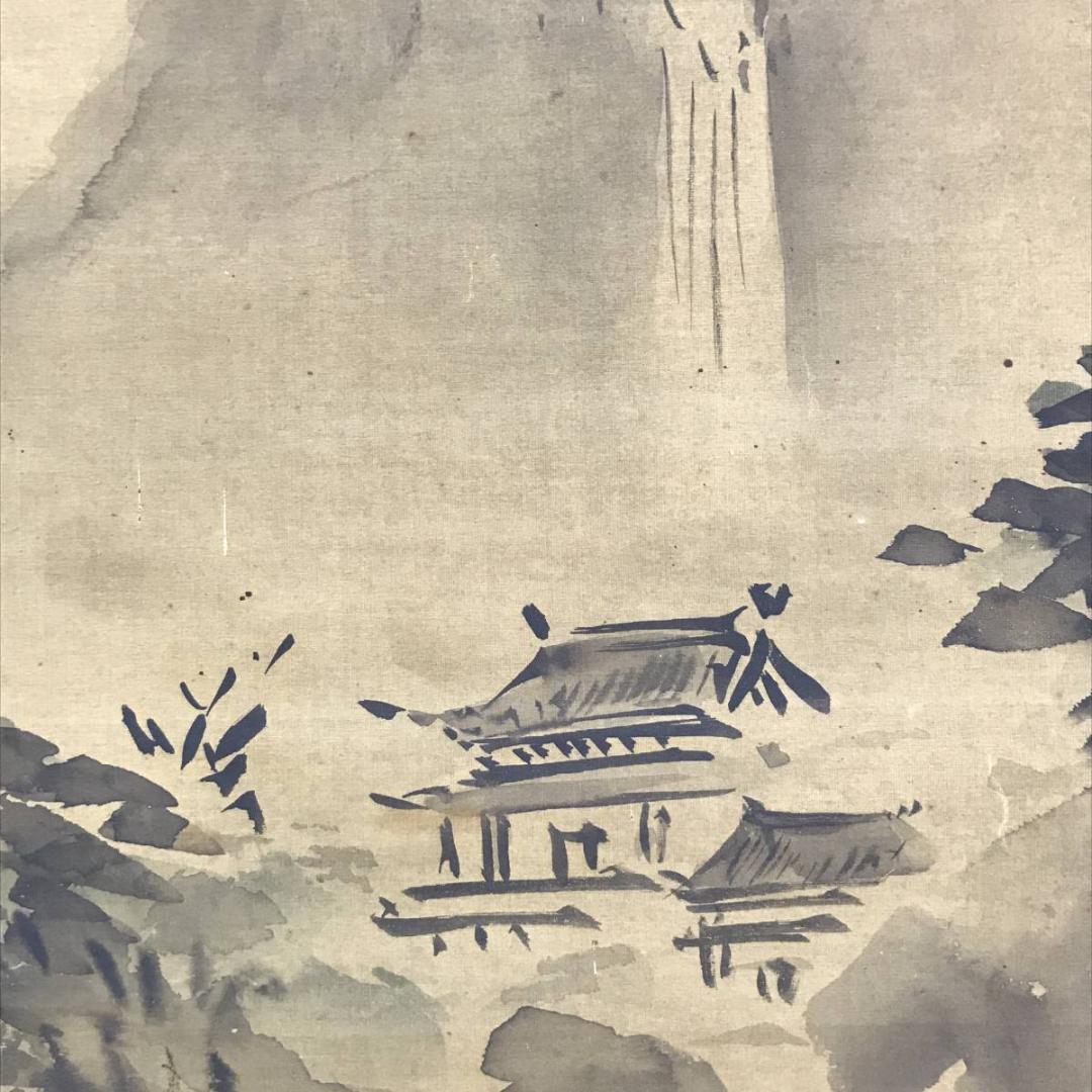 【真作】狩野岑信/江山漁舟図/山水図/横物/掛軸/名家伝来/AD-329