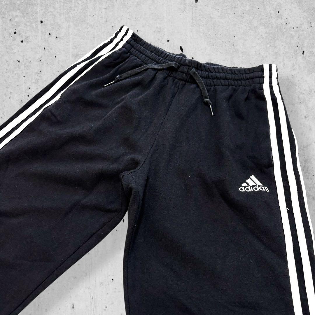 adidasアディダストラックパンツ黒ワイドスウェット3本ラインテック古着W36