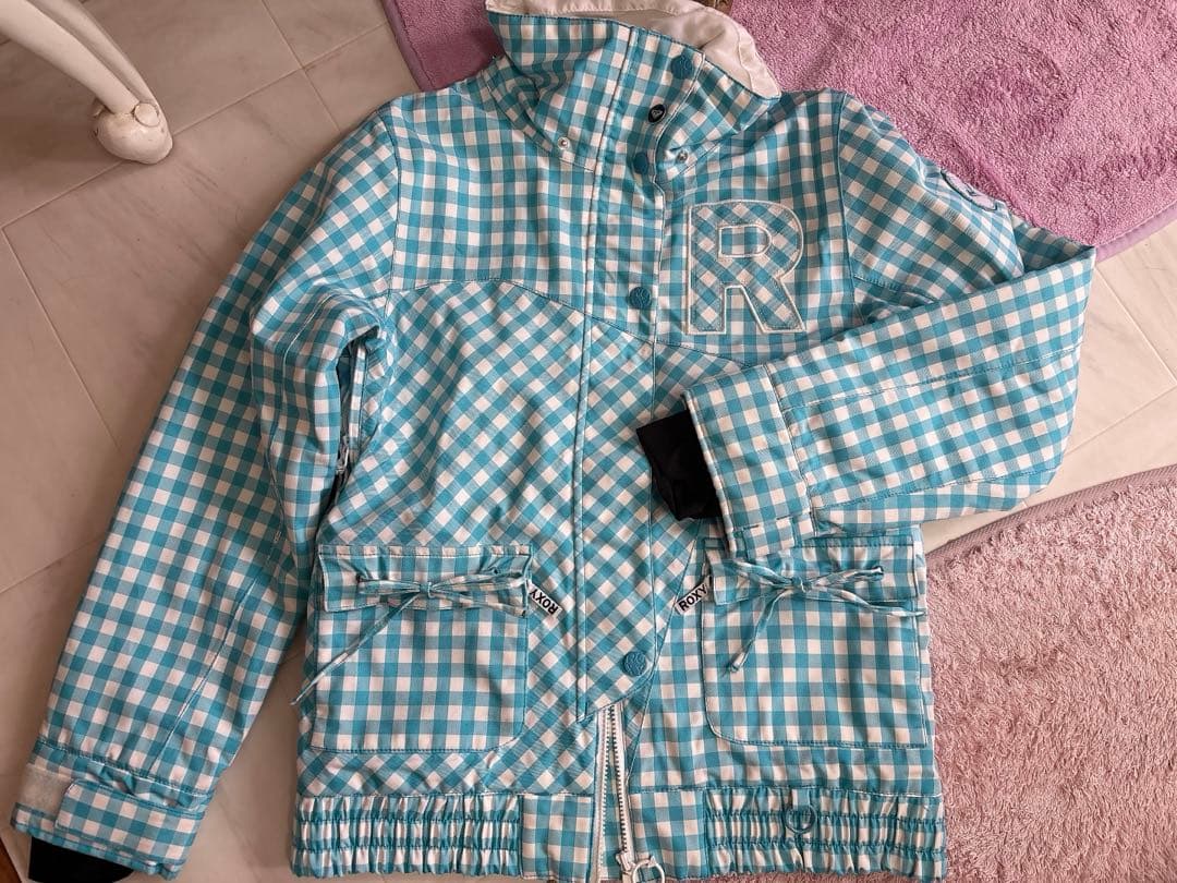【ROXY】　レディーススノーボードウェア上下セット　ギンガムチェック　白