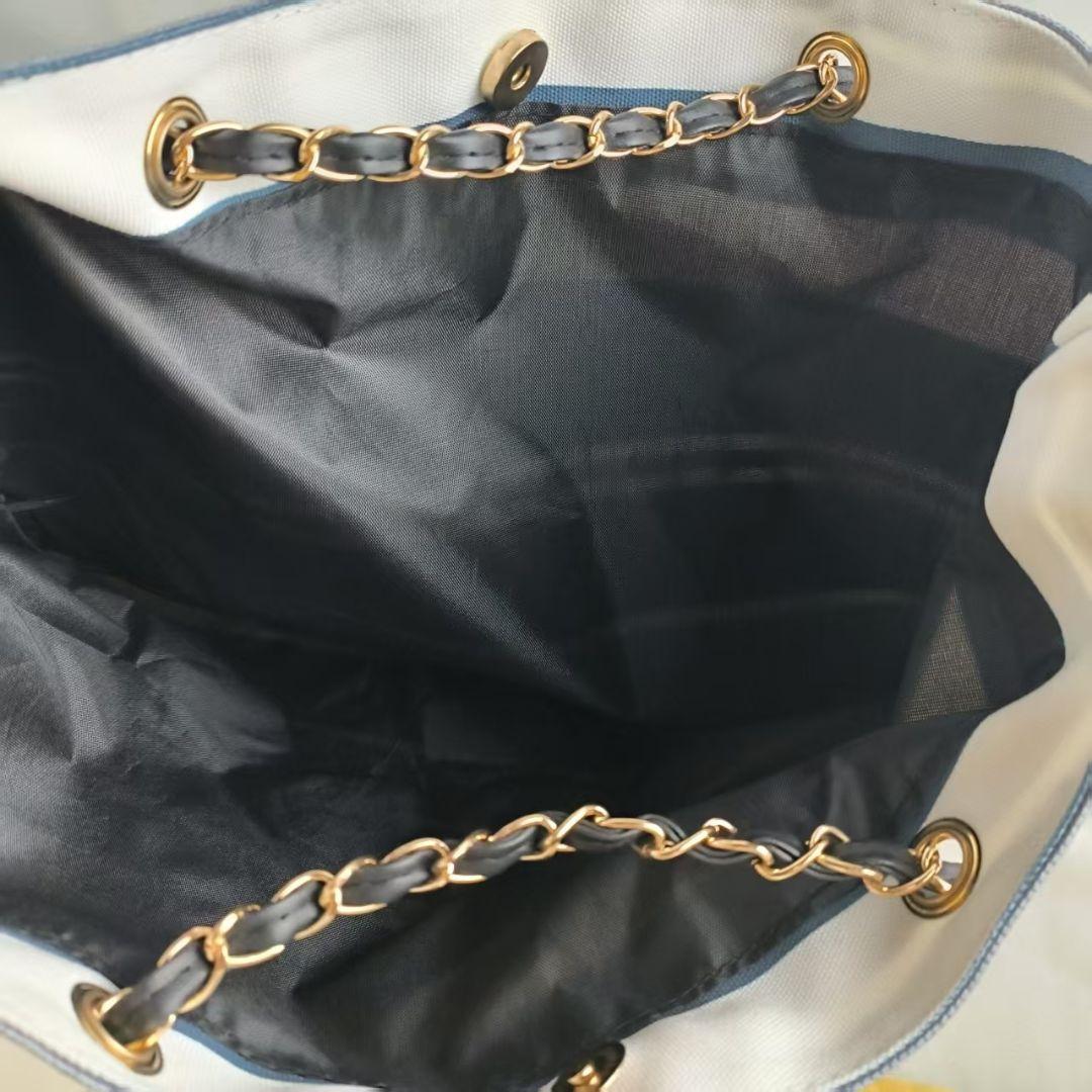 CHANEL ノベルティ ストライプ トートバッグ チェーンc1