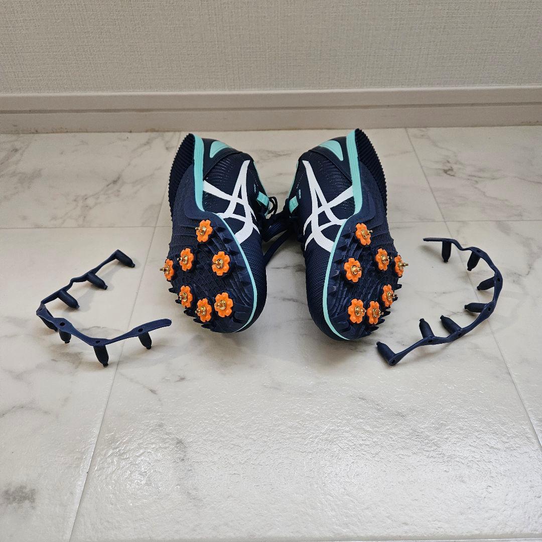 アシックス　陸上競技スパイクシューズ ネイビー/ミント　24.5㎝