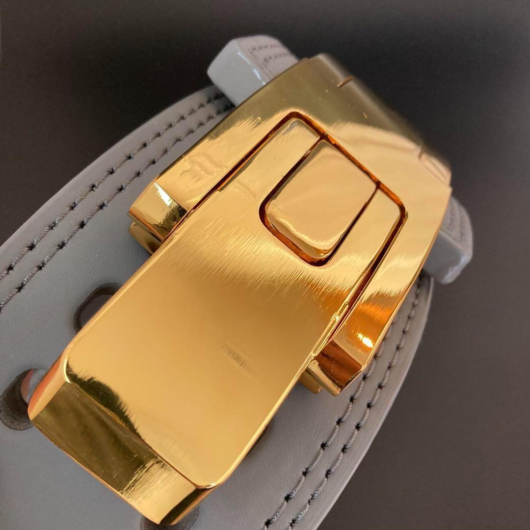 新品 パワーベルト レバーアクション Lサイズ 本革 グレー×ゴールド 可変式